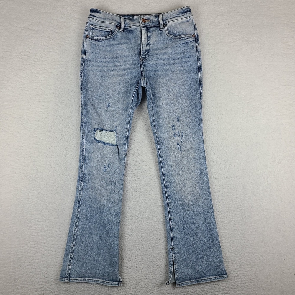 EXPRESS Jeans Womens 10S 10 Short Blue Skyscraper Mid Rise Distress Split Hem
